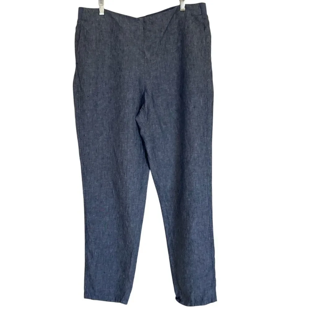 J‎ Jill Love Linen Pull On Linen Pant Size LT Blue Straight Leg Coastal